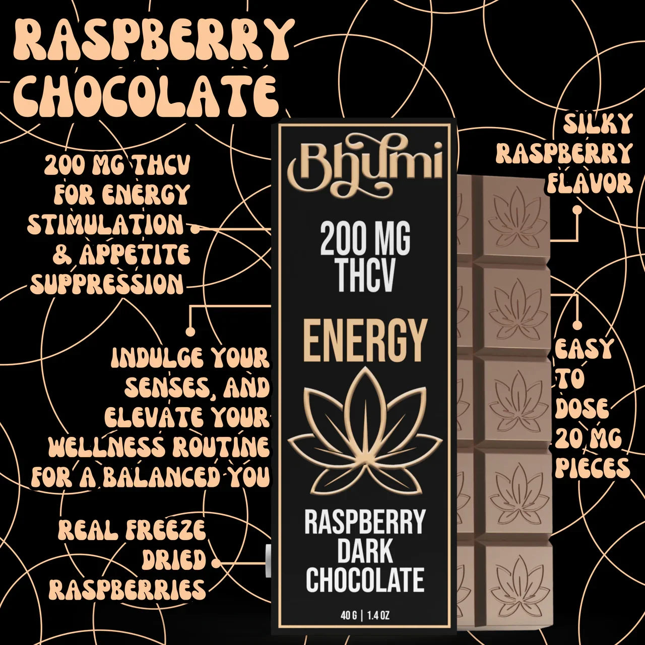 Bhūmi Energy THCv Raspberry Chocolate Bar | 200mg THCv - Asheville Vapor